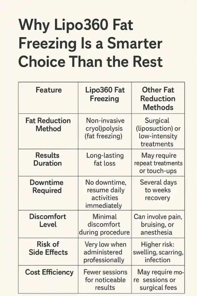 Is it possible to permanently freeze fat cells? 2 Table showing benefits of fat freezing to remove fat cells Sandwich from Lipo 360