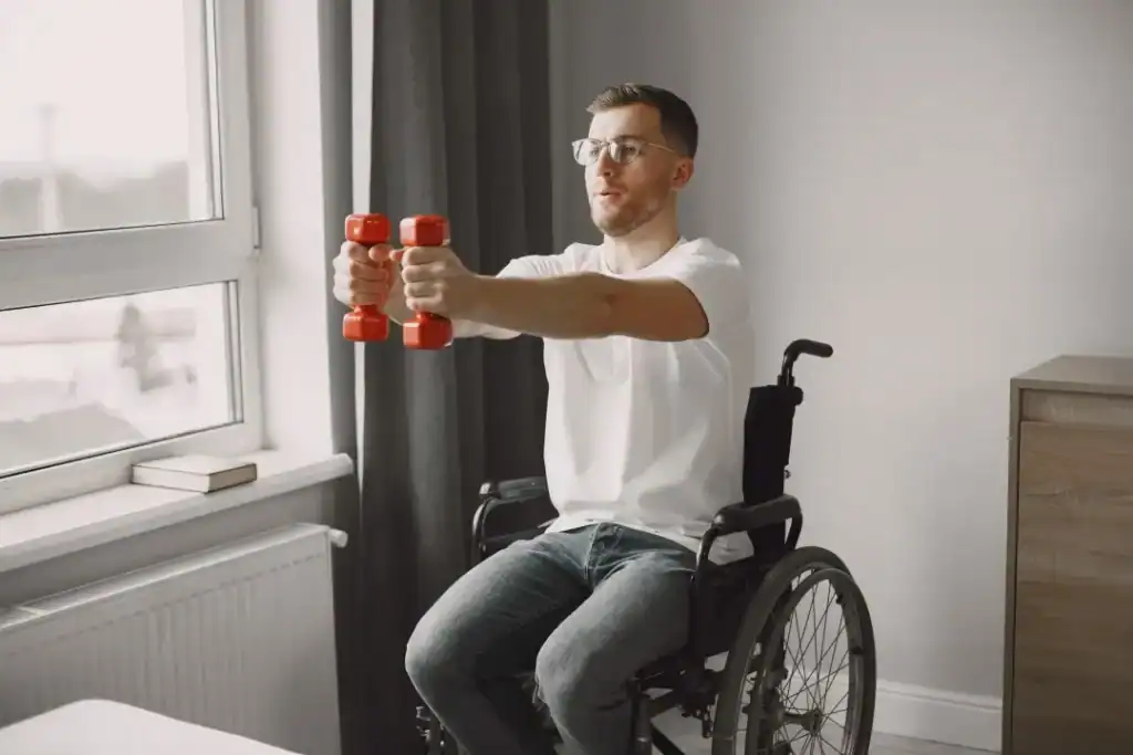 Image of man doing exercise in his wheelchair to aid weight loss Sandwich