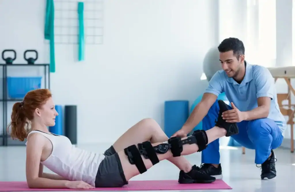 Woman having treatment to help muscle recovery Sandwich after an injury