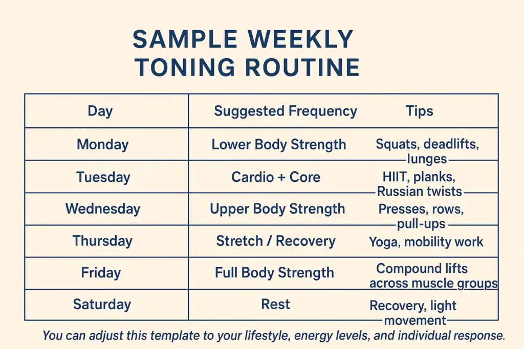 Achieving the Perfect Tone: How Often Should You Exercise for Results? 4 Weekly exercise Sandwich plan graphic